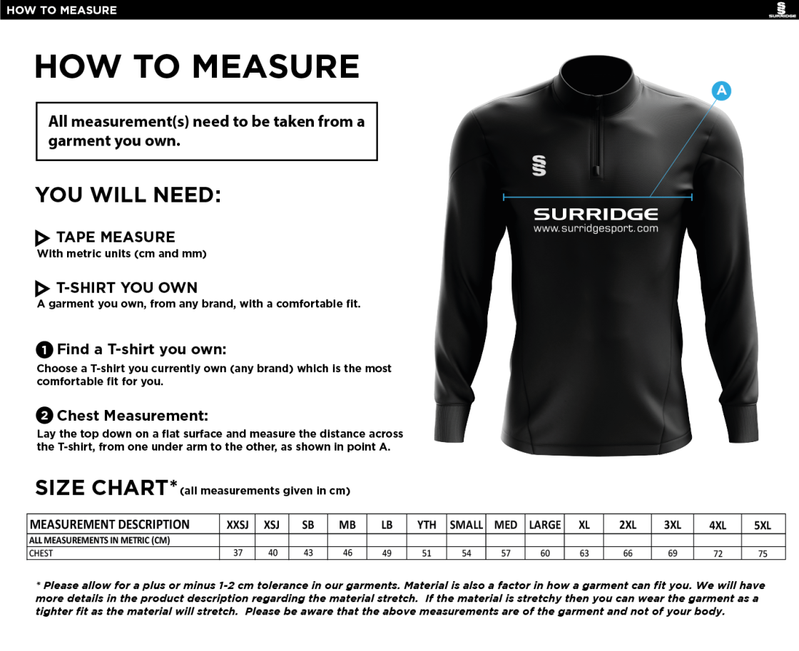 Bolton by Bowland CC - Blade Performance Top - Size Guide