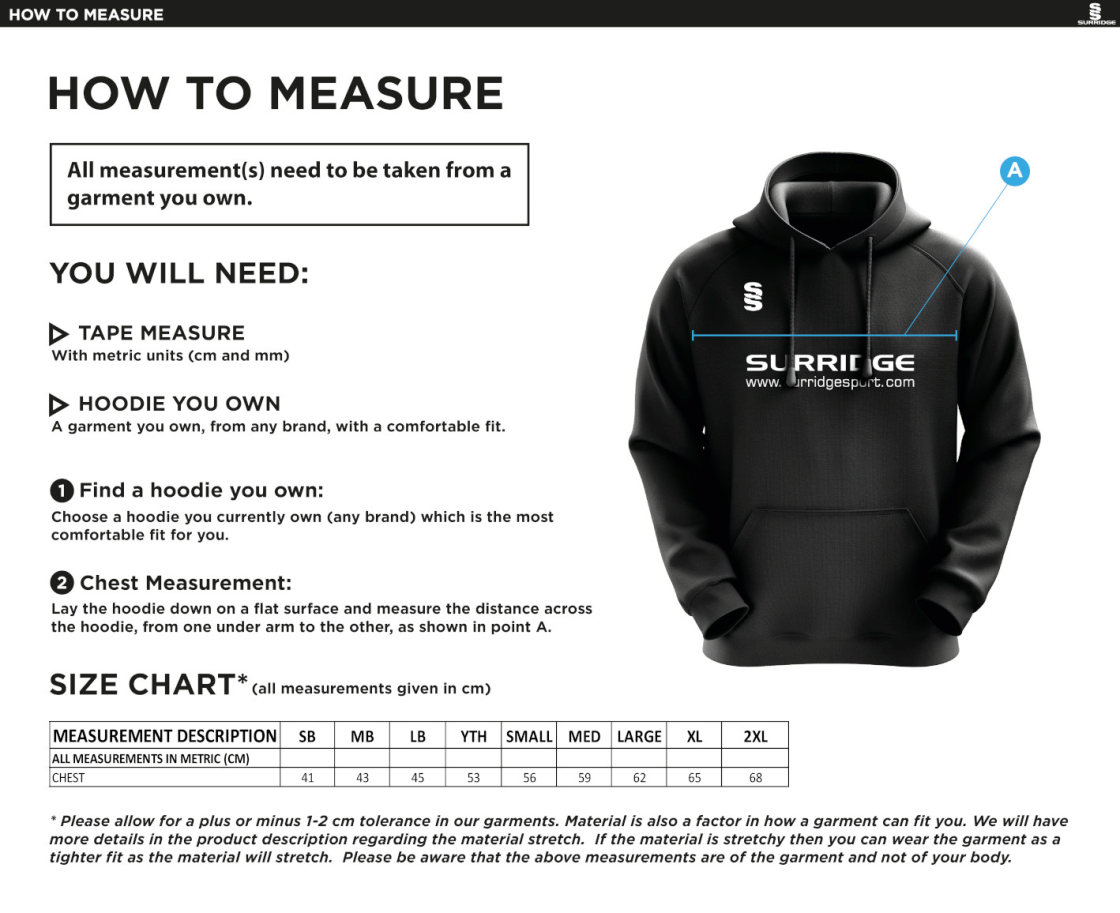 Bolton by Bowland CC - Blade Hoody : Black / Emerald / White - Size Guide